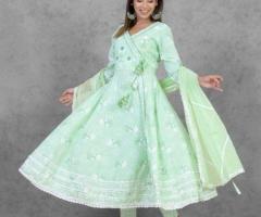Elegance Meets Tradition: Angrakha-Style Green Kurta Set